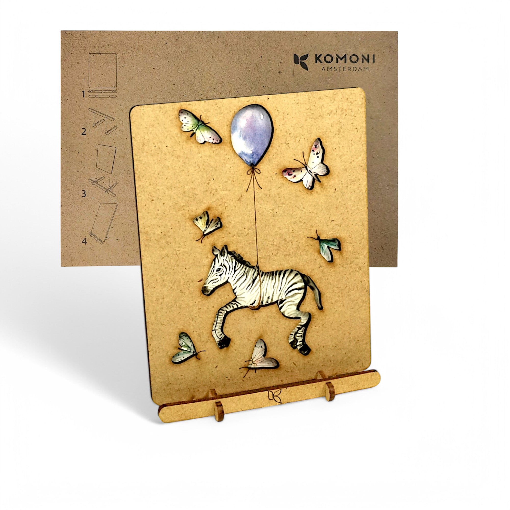 Zebra met Blauwe Ballon Pop-up Kaart